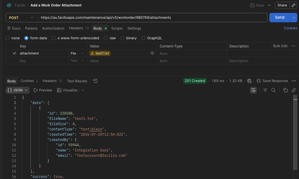 postman sample using a &lsquo;form-data&rsquo; body