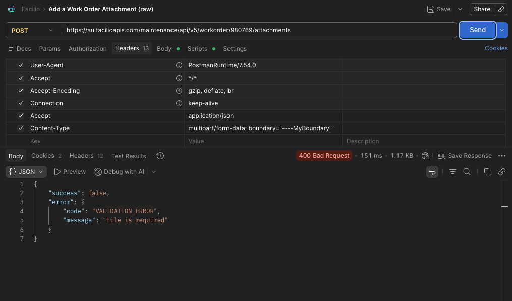 postman not working with quotes in the boundary attribute