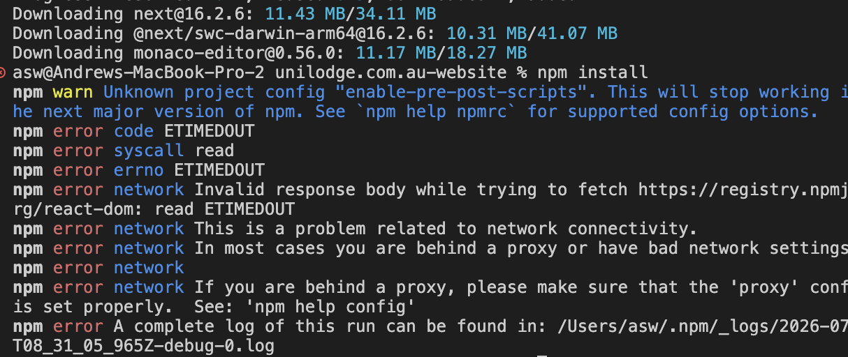 a failed npm install